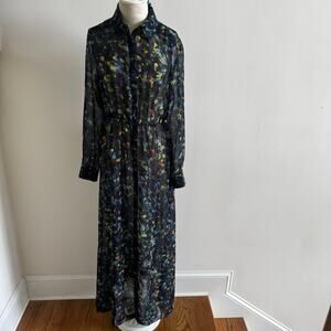 Kensie Black Floral Sheer Overdress Shirt Dress Womens Small Artsy Boho Feminine